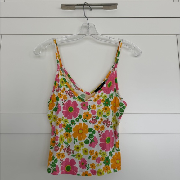 Forever 21 Tops - Forever 21 Pink, Yellow & Green Floral Ribbed V-Neck Cami